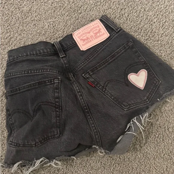 Levi's Charcoal Denim Shorts with Heart Detail - Picture 1 of 2